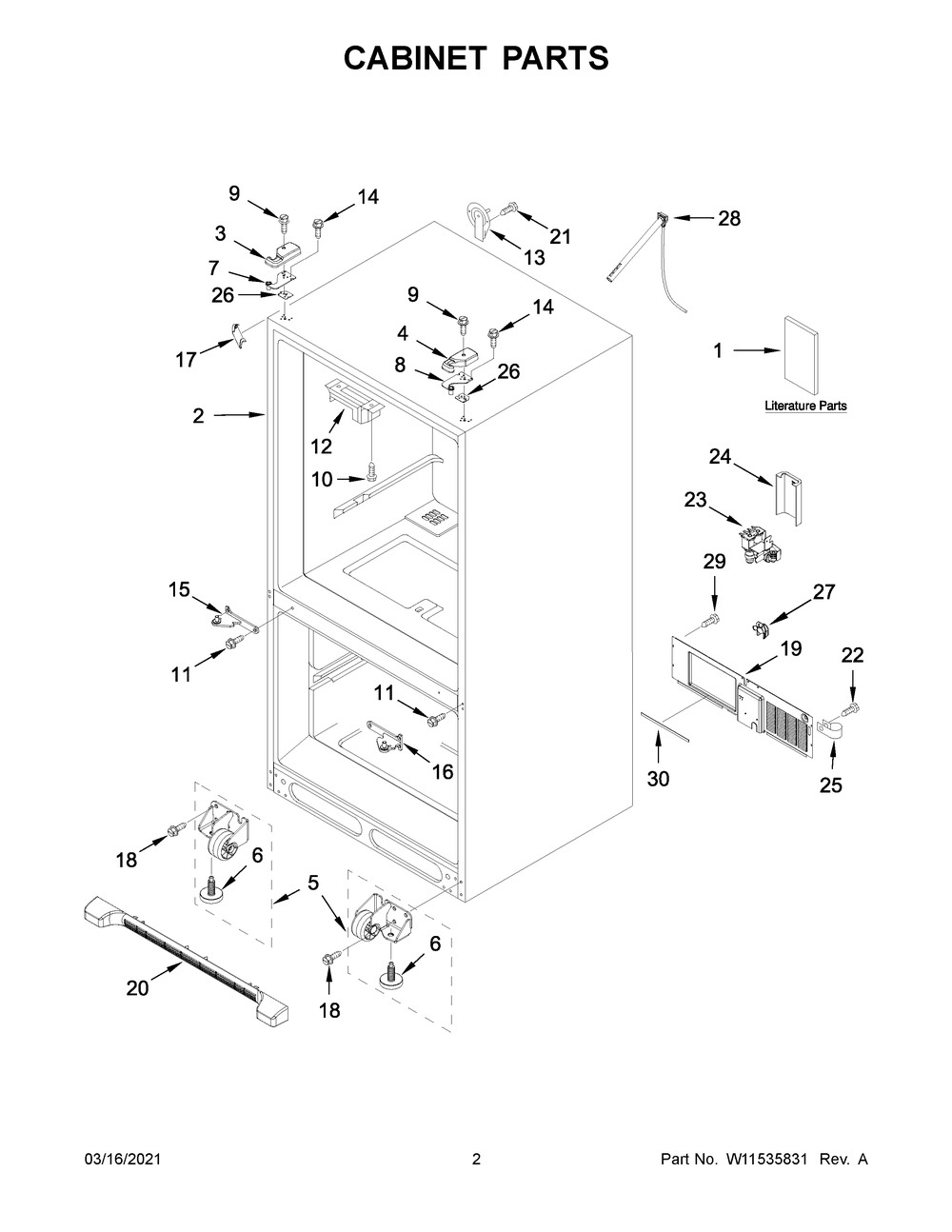 Cabinet Parts Diagram and Parts List for WRFA32SMHZ04  Whirlpool Refrigerator
