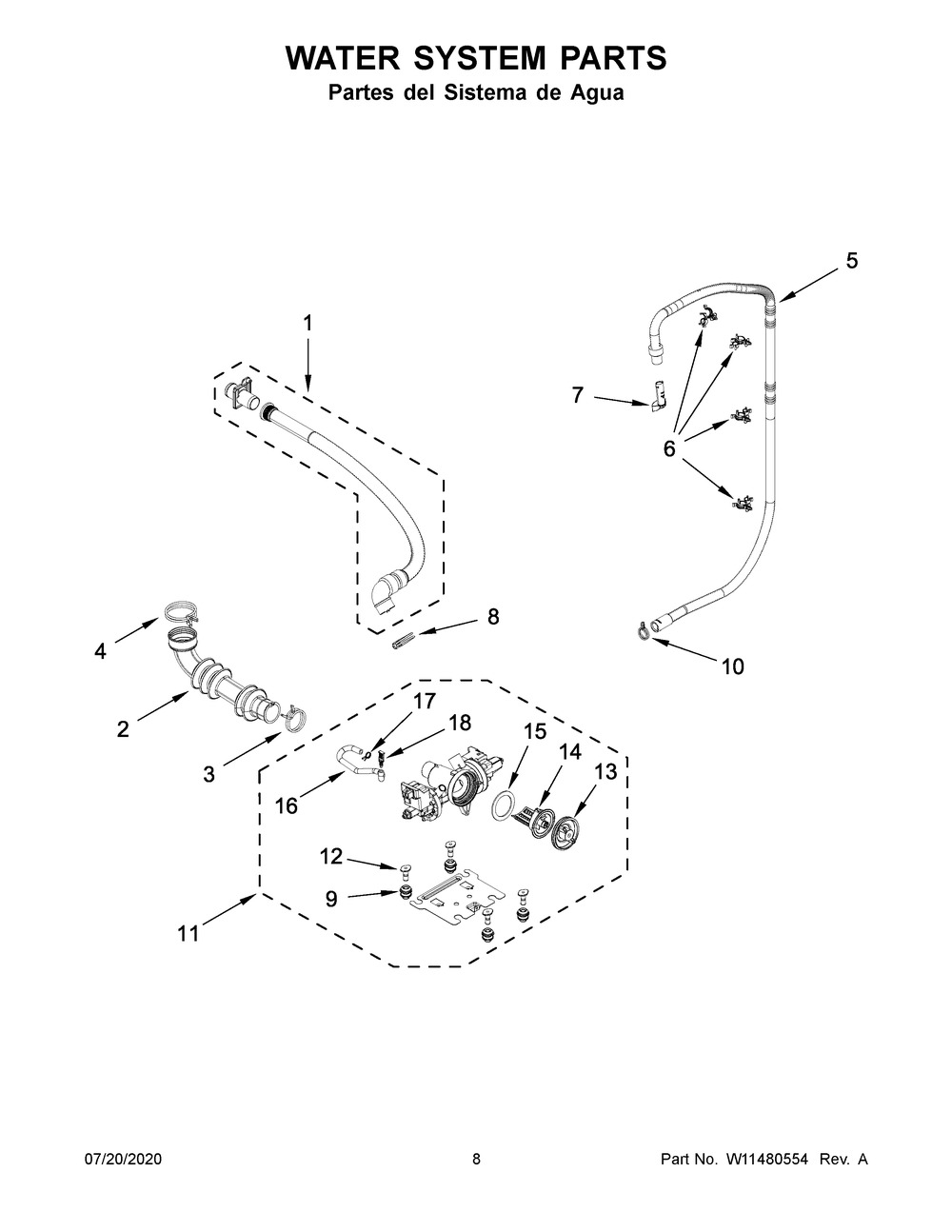 Water System Parts Diagram and Parts List for 7MWFW560CHW2  Whirlpool Washer