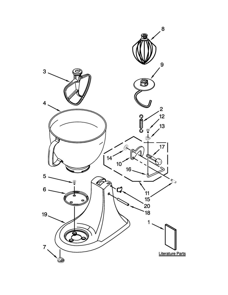 Base And Pedestal Unit Parts Diagram and Parts List for 5KSM125BER4  KitchenAid Mixer