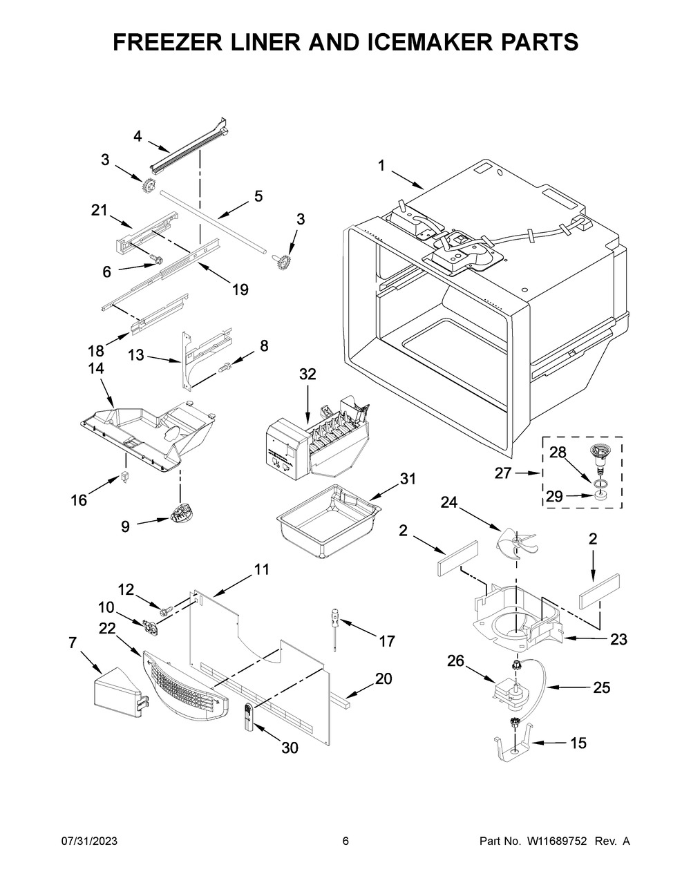 Freezer Liner And Icemaker Parts Diagram and Parts List for KRFC300EWH09  KitchenAid Refrigerator