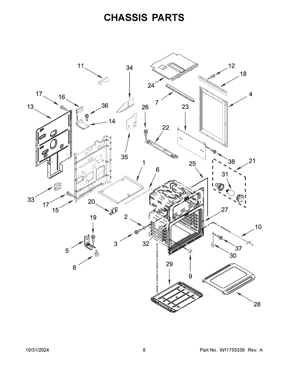 05 - Chassis Parts Diagram and Parts List for KFGD500ESS12  Whirlpool Range