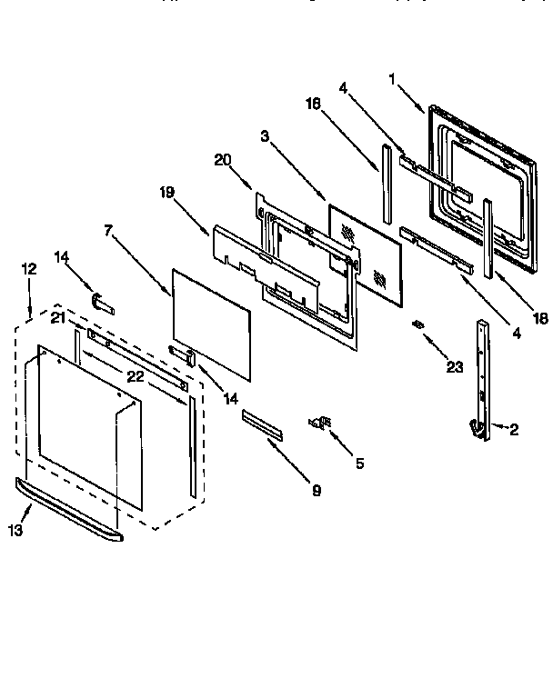 Oven Door Diagram and Parts List for KEBS107DBAL4  KitchenAid Wall Oven