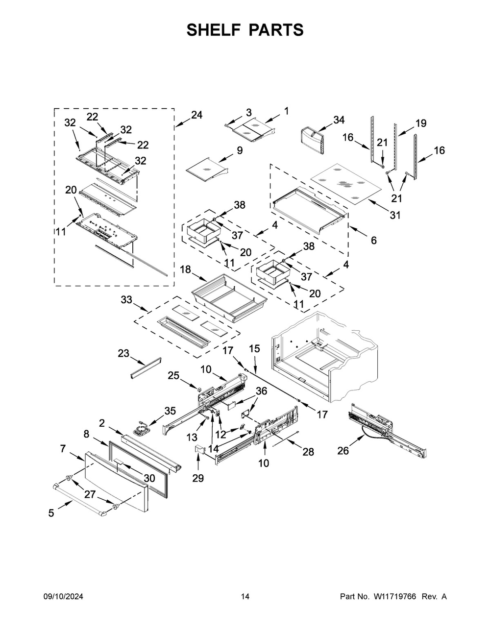 08 - Shelf Parts Diagram and Parts List for KRMF536RPS01  Whirlpool Refrigerator