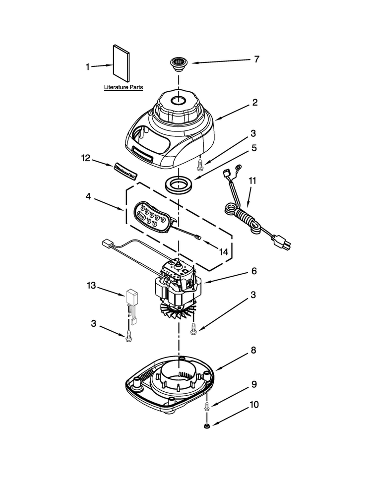 Unit Parts Diagram and Parts List for 5KSB45BWH1  KitchenAid Blender