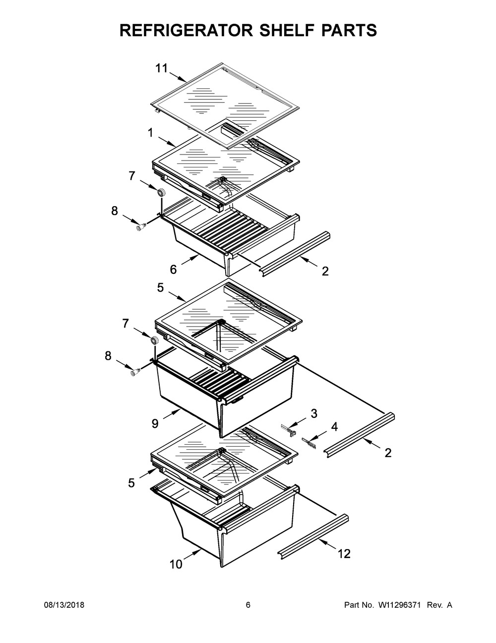 Refrigerator Shelf Parts Diagram and Parts List for WRSA88FIHN00  Whirlpool Refrigerator