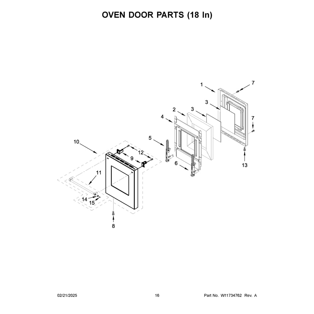 Oven Door Parts (18 In) Diagram and Parts List for KFGC558JAV07  KitchenAid Range