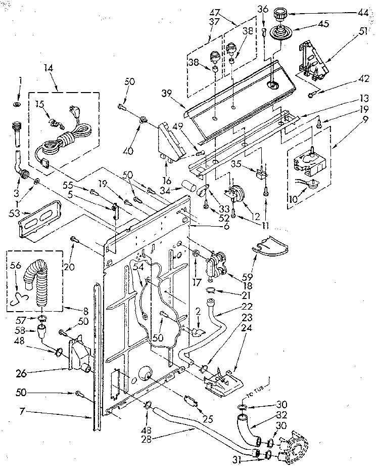 Controls And Rear Panel Diagram and Parts List for LA5580XSN2  Whirlpool Washer