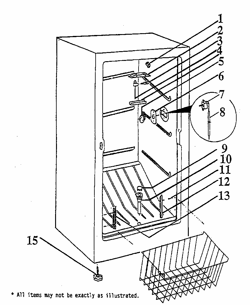 Freezer Compartment Diagram and Parts List for UCF120H  Whirlpool Freezer