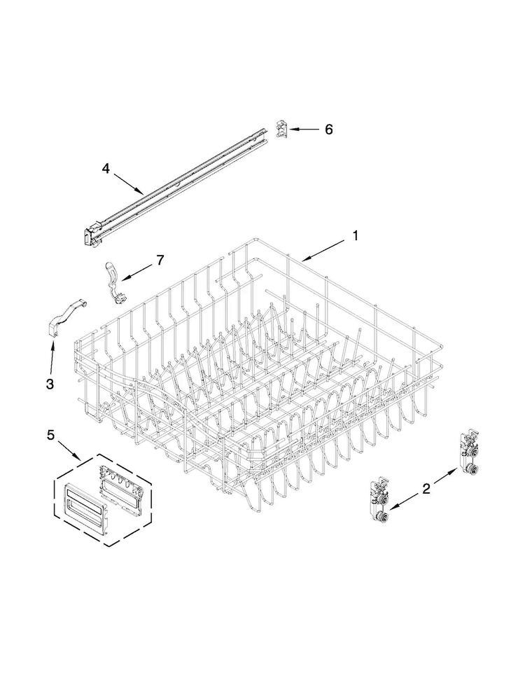 Upper Rack And Track Parts Diagram and Parts List for KUDC10FXBL7  KitchenAid Dishwasher