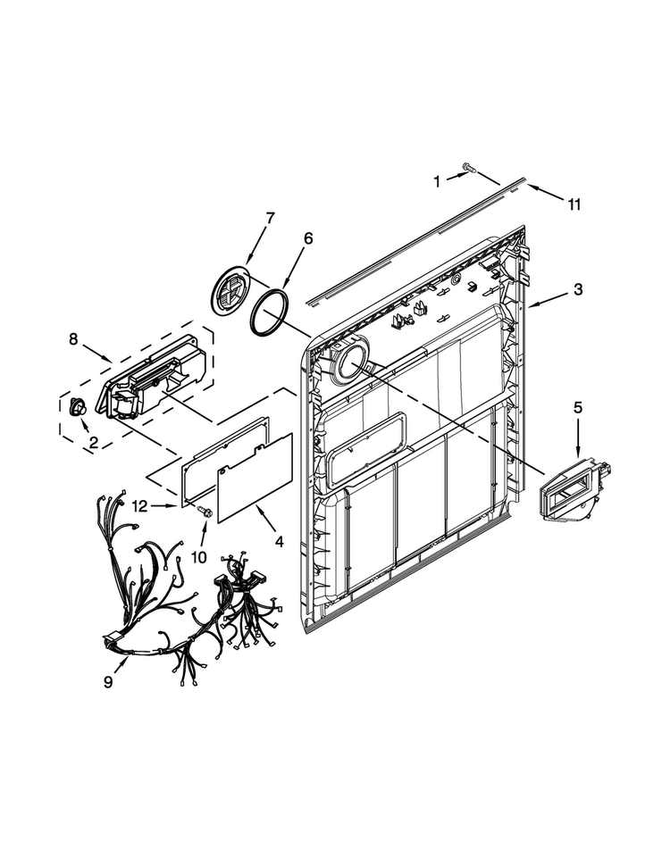 Inner Door Parts Diagram and Parts List for WDF530PSYB7  Whirlpool Dishwasher