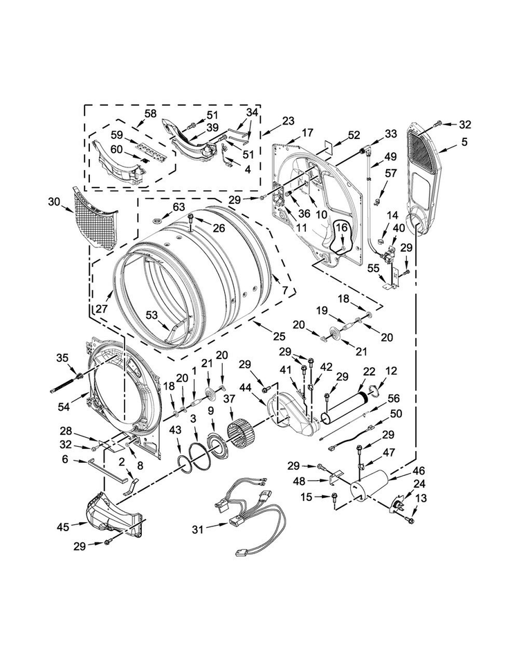Bulkhead Parts Diagram and Parts List for WGD90HEFC0  Whirlpool Dryer
