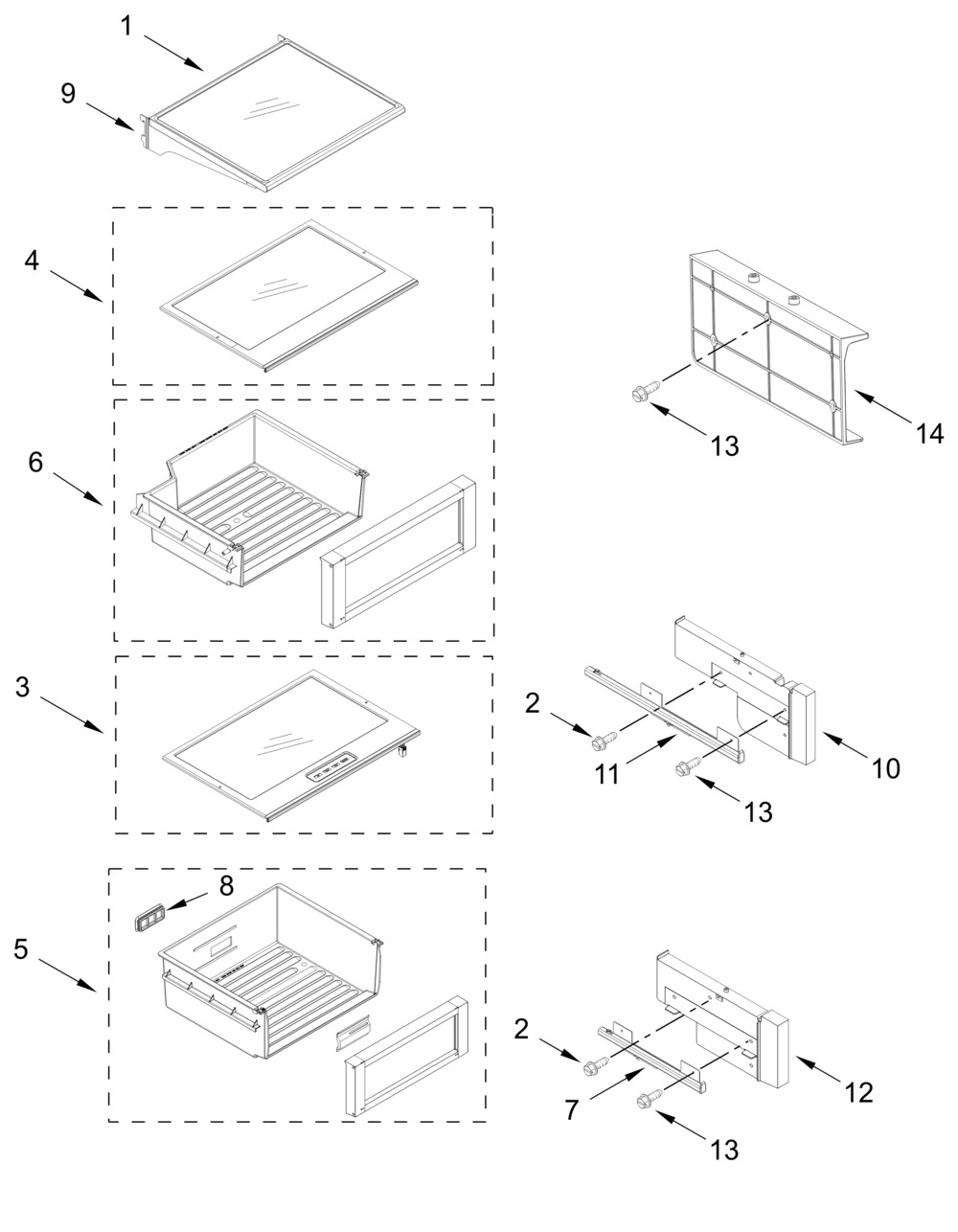 Refrigerator Shelf Parts Diagram and Parts List for JBSFS42NMX25  Whirlpool Refrigerator