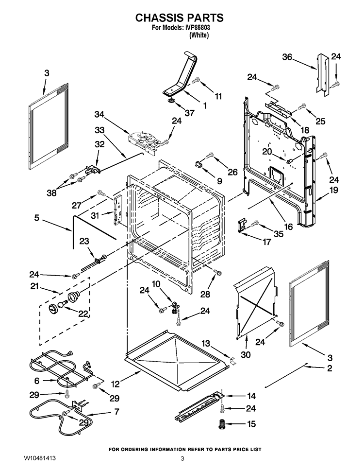 CHASSIS PARTS Diagram and Parts List for IVP85803  Inglis Range