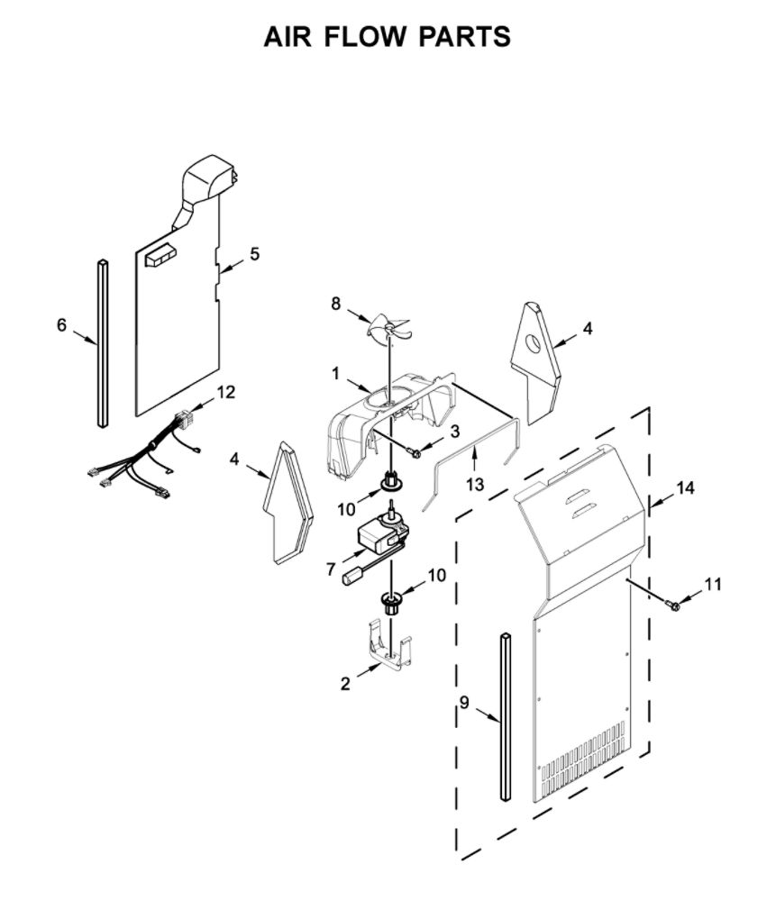 Air Flow Parts Diagram and Parts List for WRS315SDHM02  Whirlpool Refrigerator
