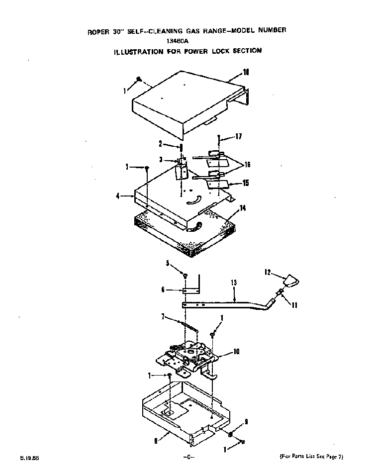 Power Lock Diagram and Parts List for 1346*0A  Roper Range