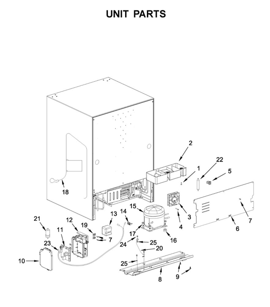 Unit Parts Diagram and Parts List for WUB35X24HZ01  Whirlpool Wine and Beverage Cooler