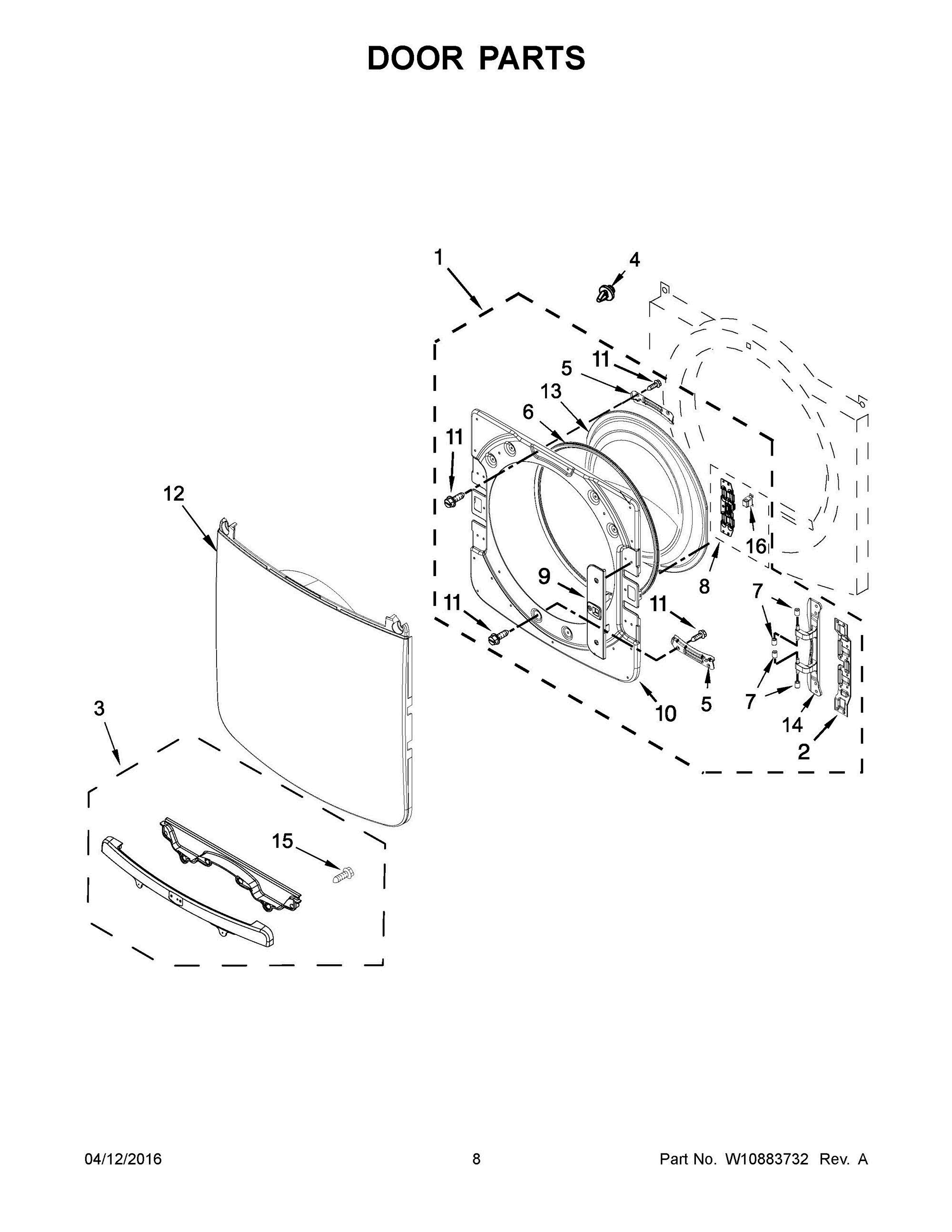 05 - DOOR PARTS Diagram and Parts List for YMED8200FW0  Whirlpool Dryer