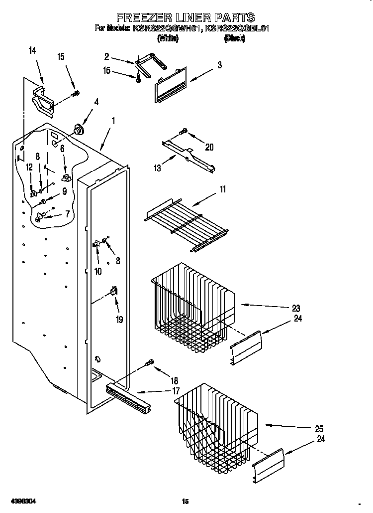 Freezer Liner Diagram and Parts List for KSRS22QGBL0  KitchenAid Refrigerator