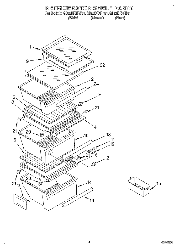 REFRIGERATOR SHELF Diagram and Parts List for GD22DFXFB01  Whirlpool Refrigerator