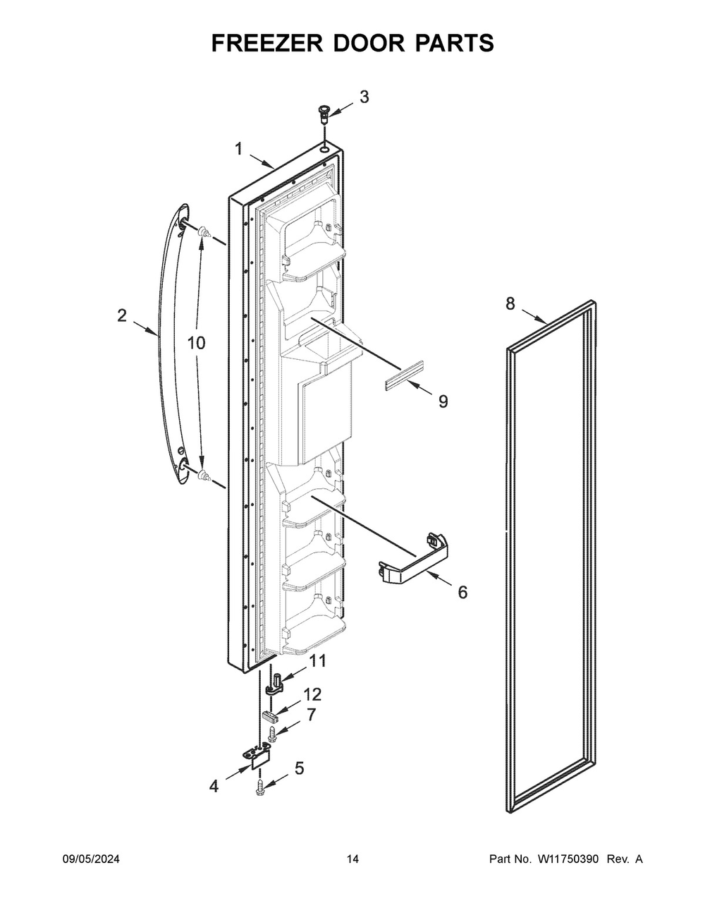 08 - Freezer Door Parts Diagram and Parts List for WRS311SDHM12  Whirlpool Refrigerator