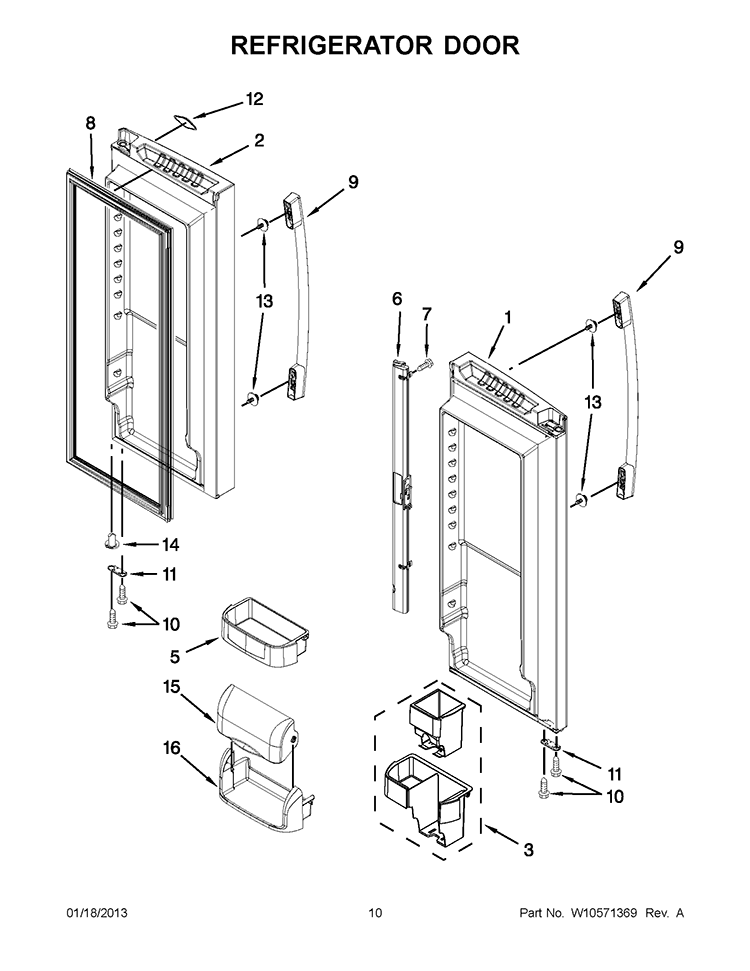 REFRIGERATOR DOOR Diagram and Parts List for GX2FHDXVQ05  Whirlpool Refrigerator