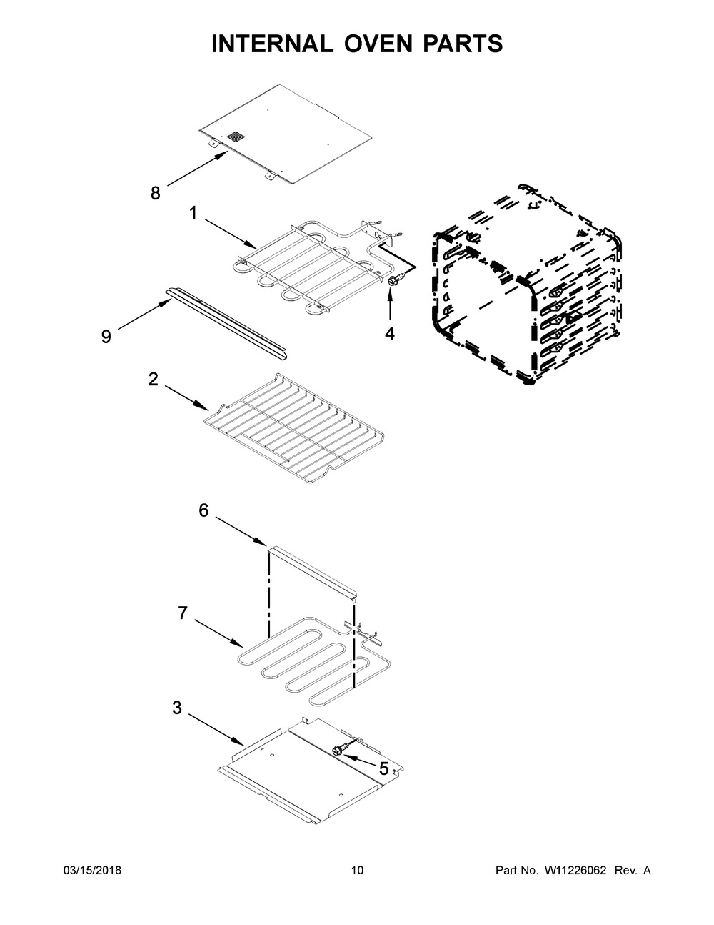 Internal Oven Parts Diagram and Parts List for KODT107ESS02  Whirlpool Wall Oven