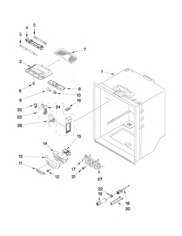 Refrigerator Liner Parts Diagram and Parts List for KRFC302ESS00  KitchenAid Refrigerator