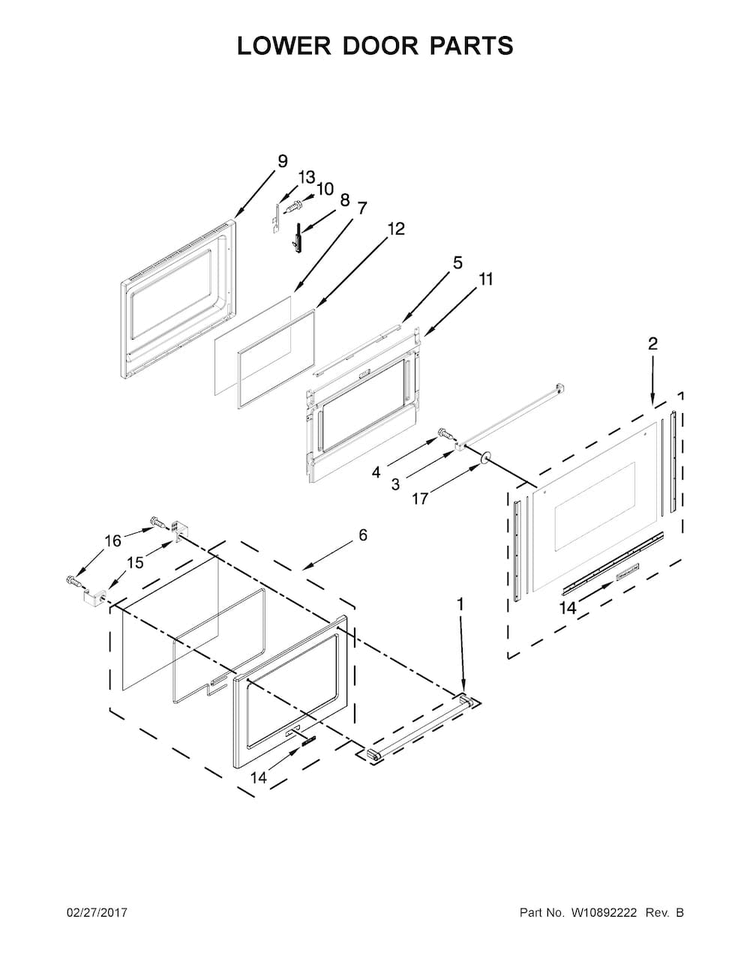 Lower Door Parts Diagram and Parts List for KFGD500ESS04  KitchenAid Range