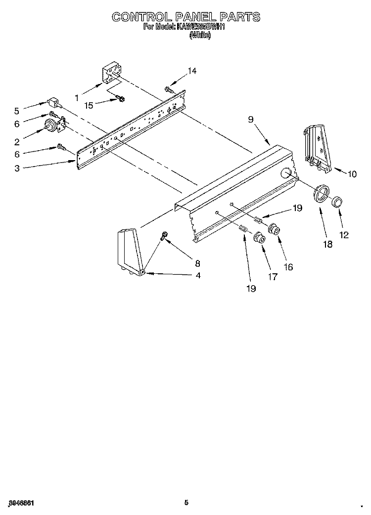 CONTROL PANEL Diagram and Parts List for KAWE565BWH1  KitchenAid Washer