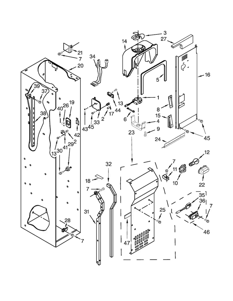 Freezer Liner And Air Flow Parts Diagram and Parts List for KSSC36QTS08  KitchenAid Refrigerator