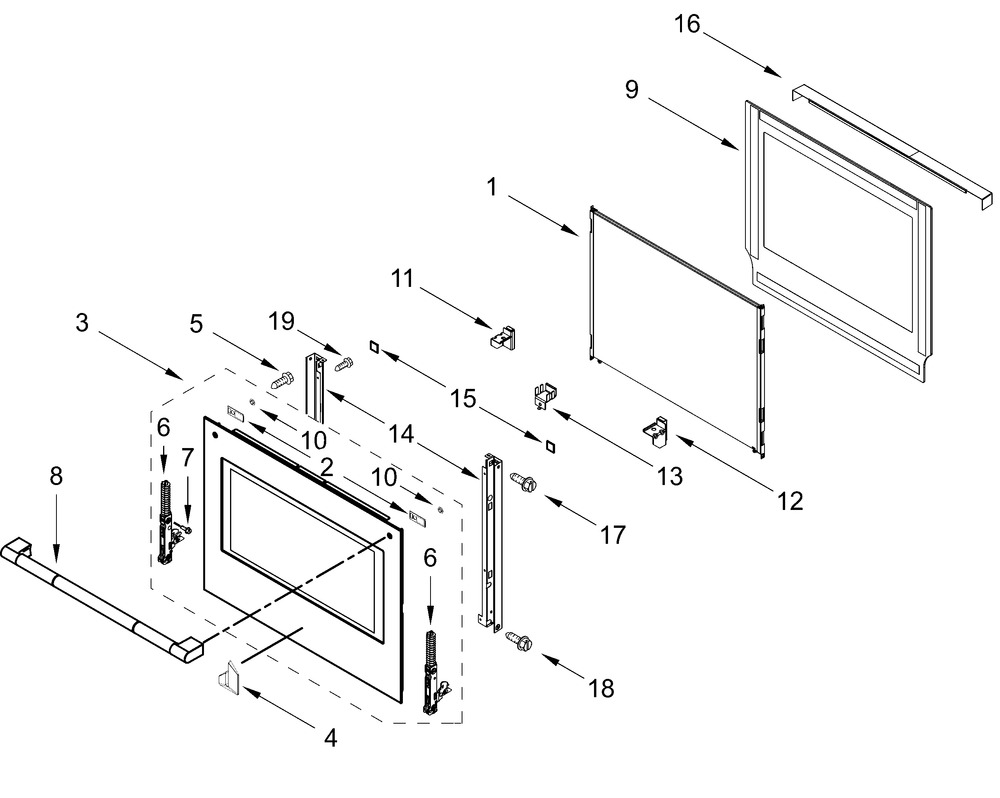 Lower Oven Door Parts Diagram and Parts List for JOEDC530RL00  Whirlpool Wall Oven