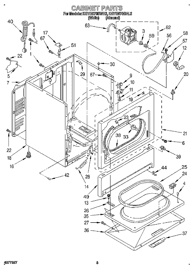 CABINET Diagram and Parts List for KGYE670BWH2  KitchenAid Dryer