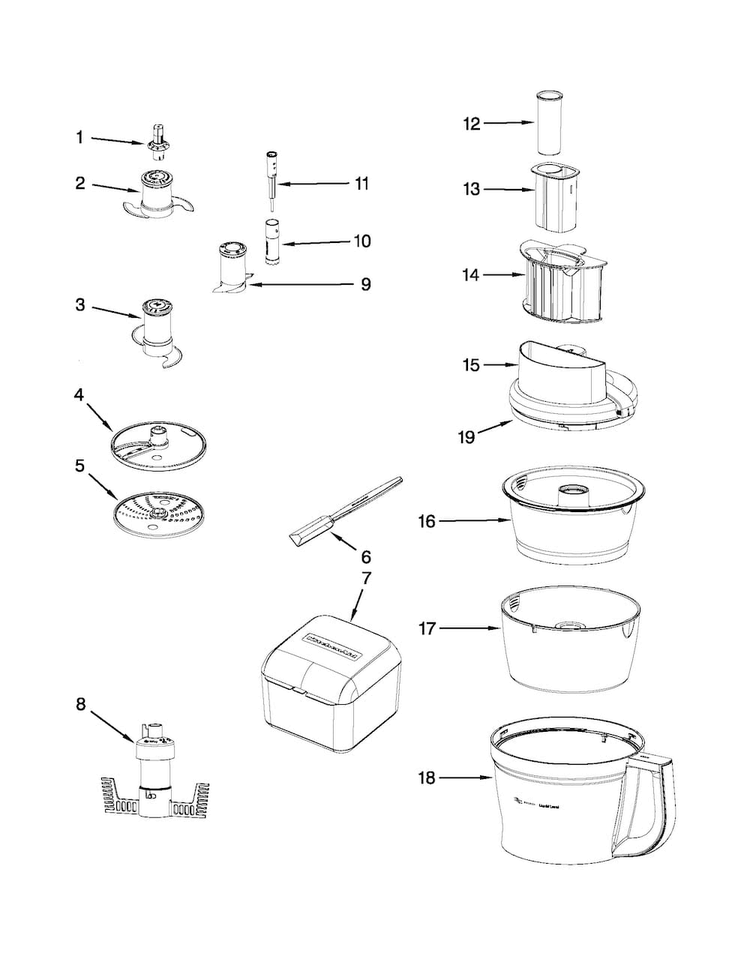 Attachment Parts Diagram and Parts List for 5KFP1335BOB0  KitchenAid Food Processor