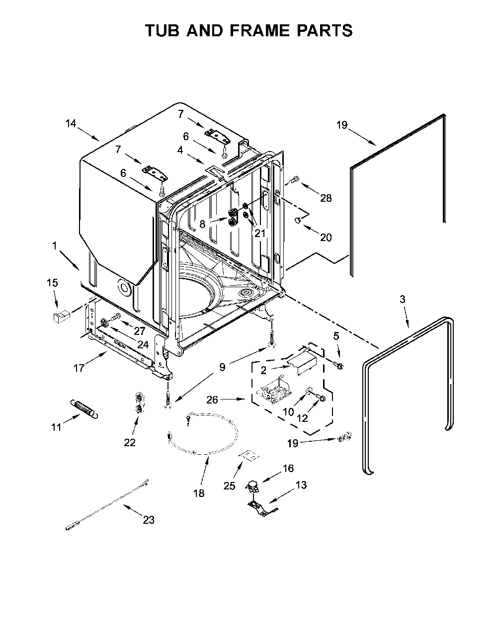 Tub and frame parts Diagram and Parts List for 66514545N710  Kenmore Dishwasher