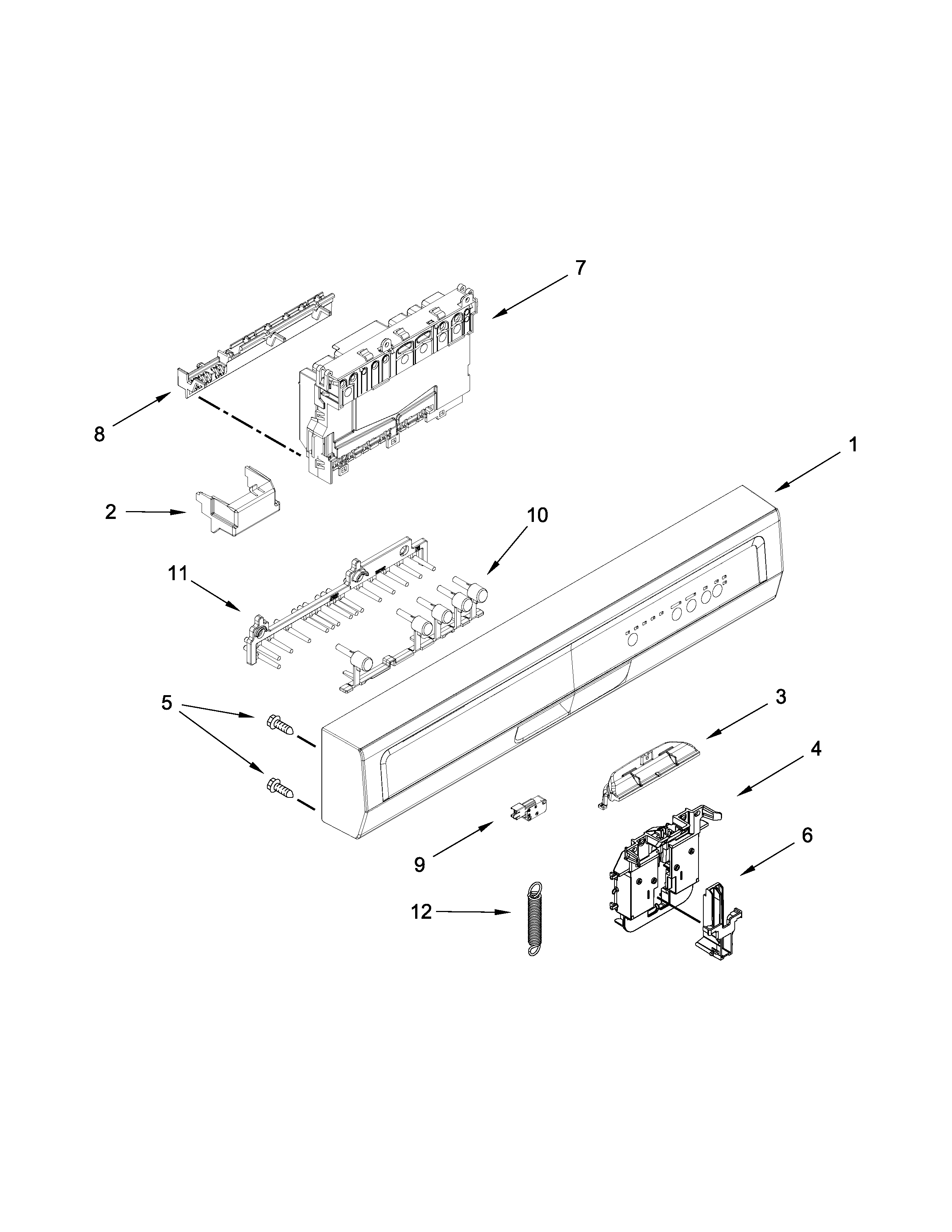 Control Panel And Latch Parts Diagram and Parts List for IDF320PAFW0  Whirlpool Dishwasher