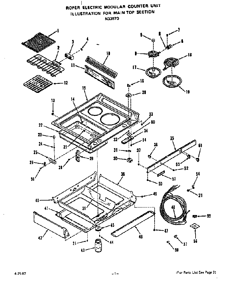 Main Top Diagram and Parts List for N3357*0  Roper Range
