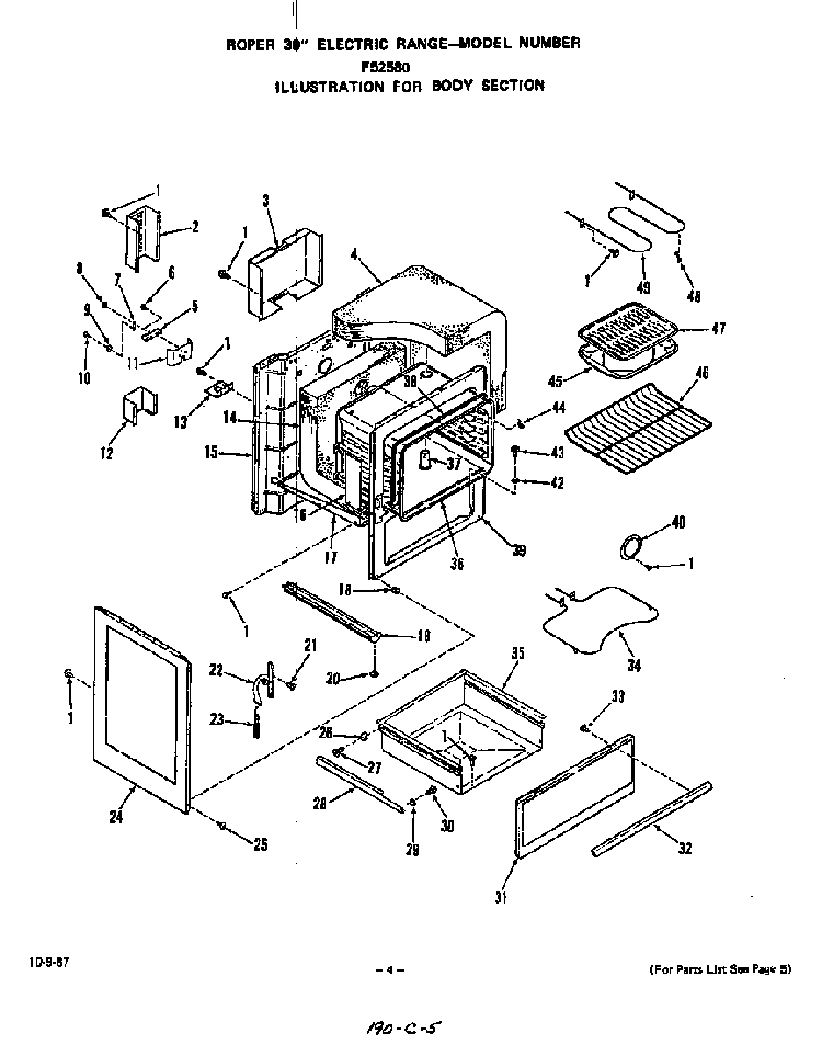 Body Diagram and Parts List for F5258*0  Roper Range