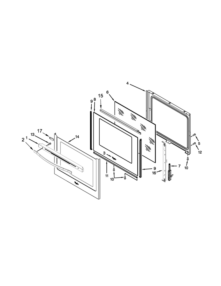 Door Parts Diagram and Parts List for WEE760H0DH0  Whirlpool Range