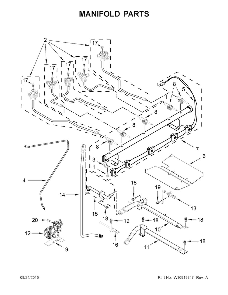 Manifold Parts Diagram and Parts List for WFG745H0FS1  Whirlpool Range