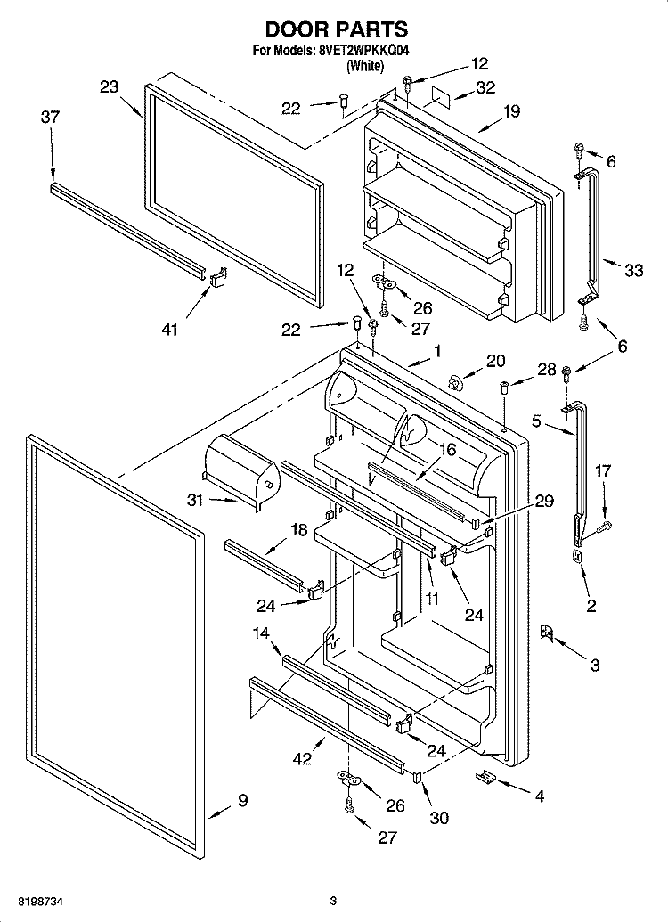 DOOR PARTS Diagram and Parts List for 8VET2WPKKQ04  Whirlpool Refrigerator