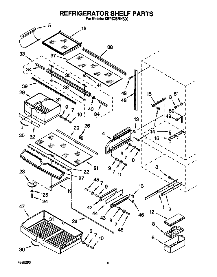 REFRIGERATOR SHELF Diagram and Parts List for KBRC36MHS00  KitchenAid Refrigerator