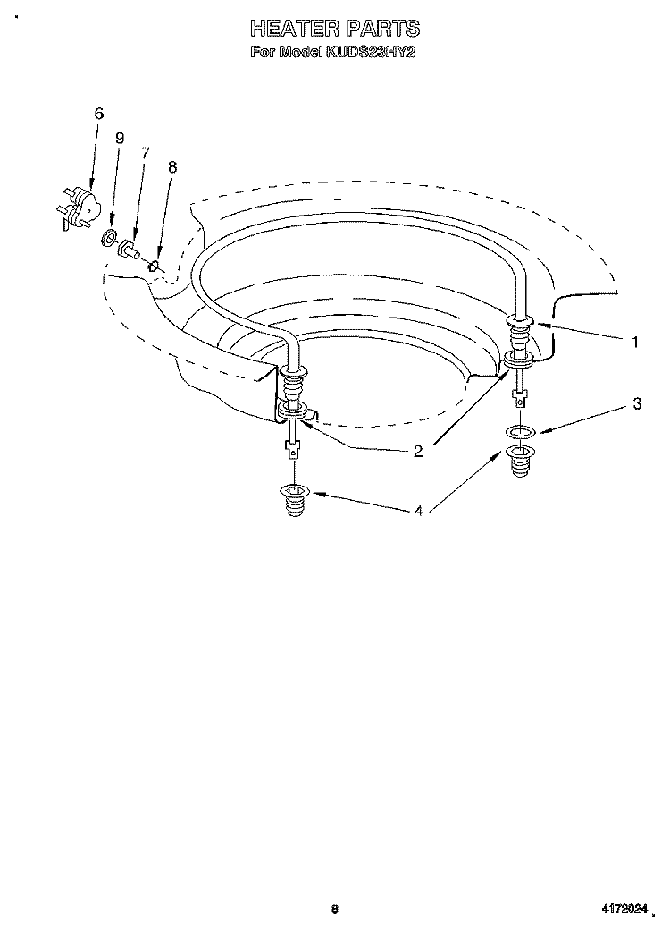 HEATER Diagram and Parts List for KUDS23HY2  KitchenAid Dishwasher