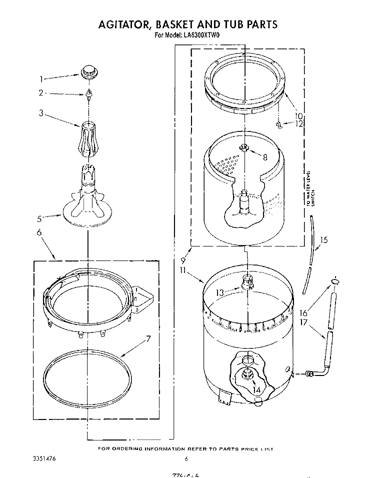 AGITATOR, BASKET AND TUB Diagram and Parts List for LA6300XTF0  Whirlpool Washer