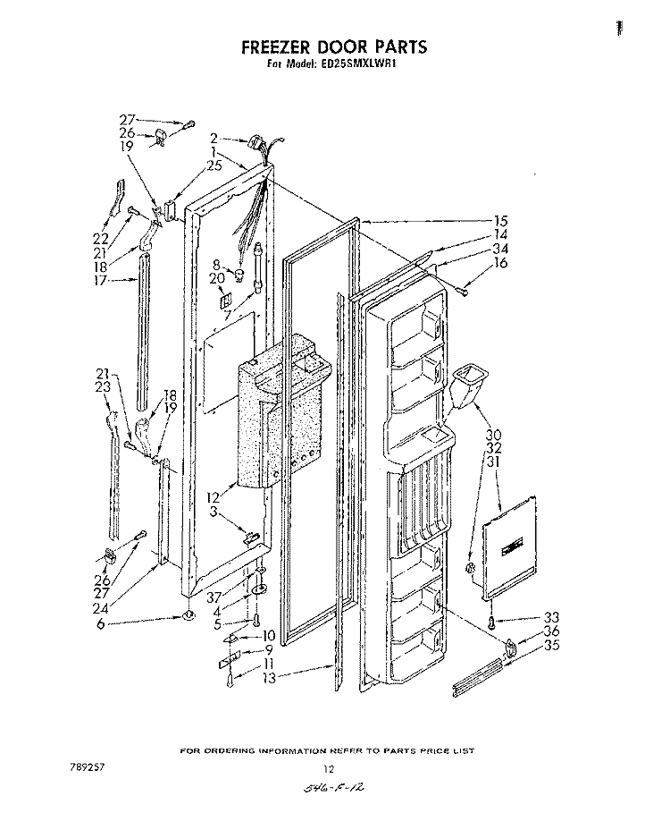 FREEZER DOOR Diagram and Parts List for ED25SMXLWR1  Whirlpool Refrigerator