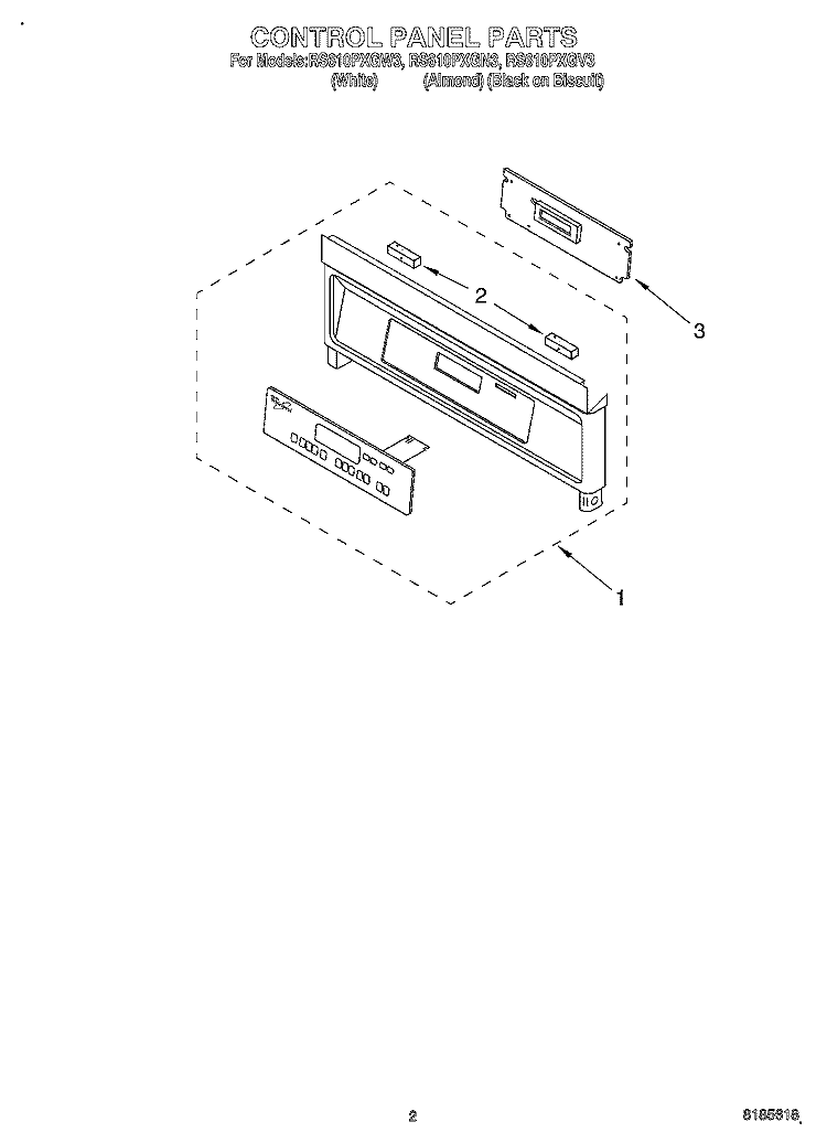 CONTROL PANEL Diagram and Parts List for RS610PXGN3  Whirlpool Range
