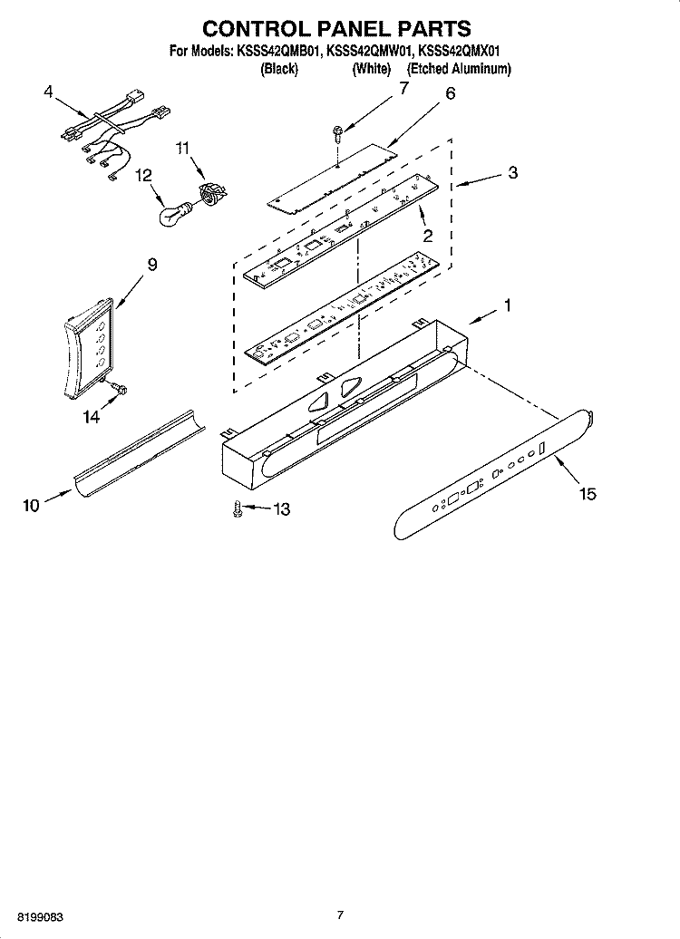 CONTROL PANEL PARTS Diagram and Parts List for KSSS42QMX01  KitchenAid Refrigerator