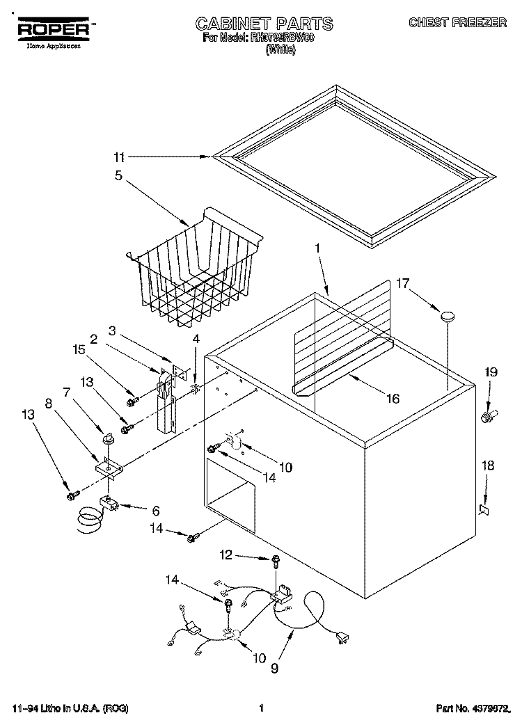 SECTION Diagram and Parts List for RH0799RBW00  Roper Freezer
