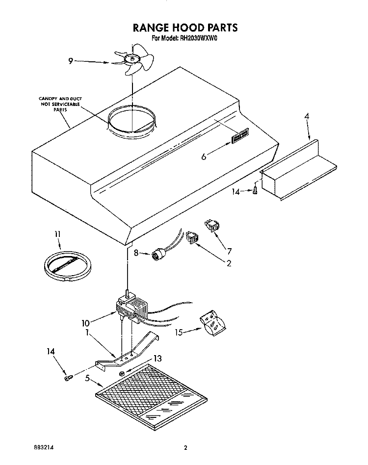 SECTION Diagram and Parts List for RH2030WXN0  Whirlpool Range Hood