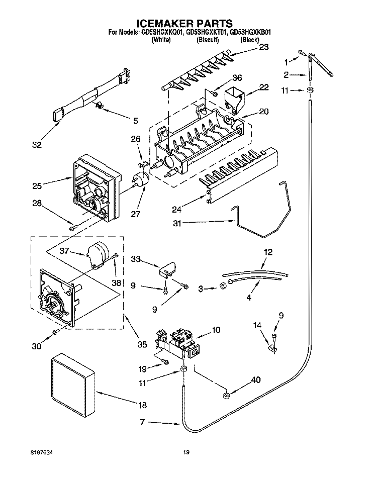 ICEMAKER Diagram and Parts List for GD5SHGXKQ01  Whirlpool Refrigerator