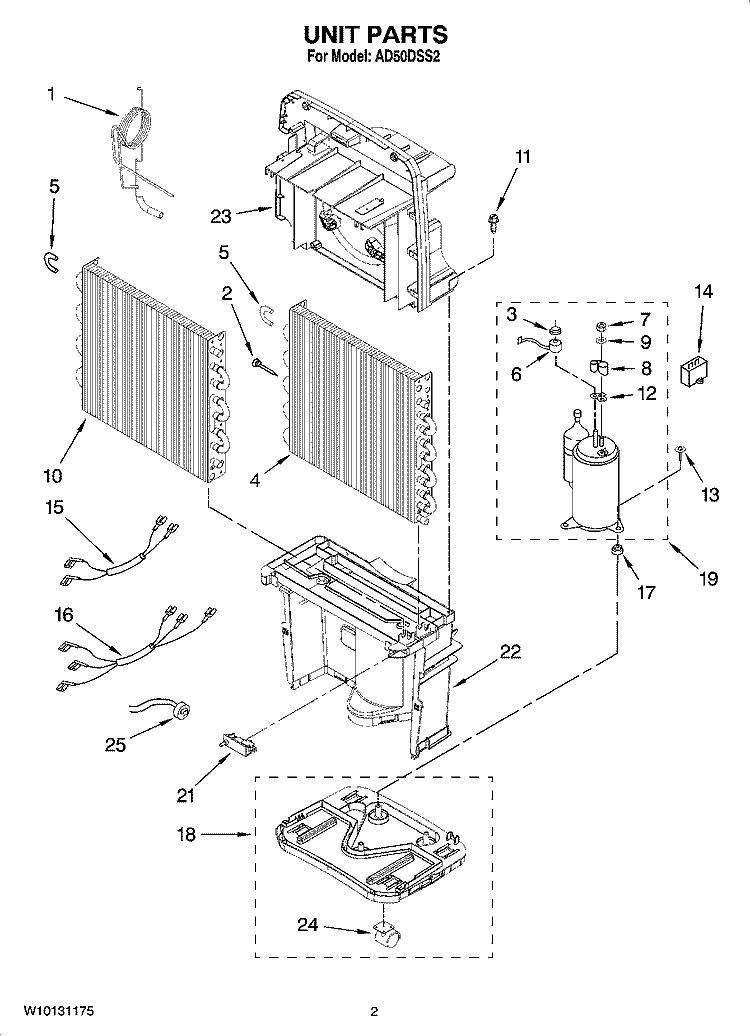 UNIT PARTS Diagram and Parts List for AD50DSS2  Whirlpool Dehumidifier